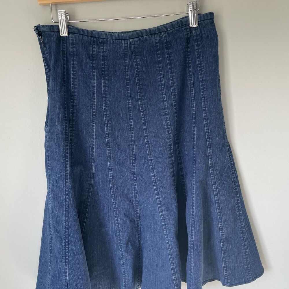 Larry Levine Stretch Vtg. Denim Pleated Trumpet Midi Skirt Cottagecore Size 10 - Picture 6 of 10